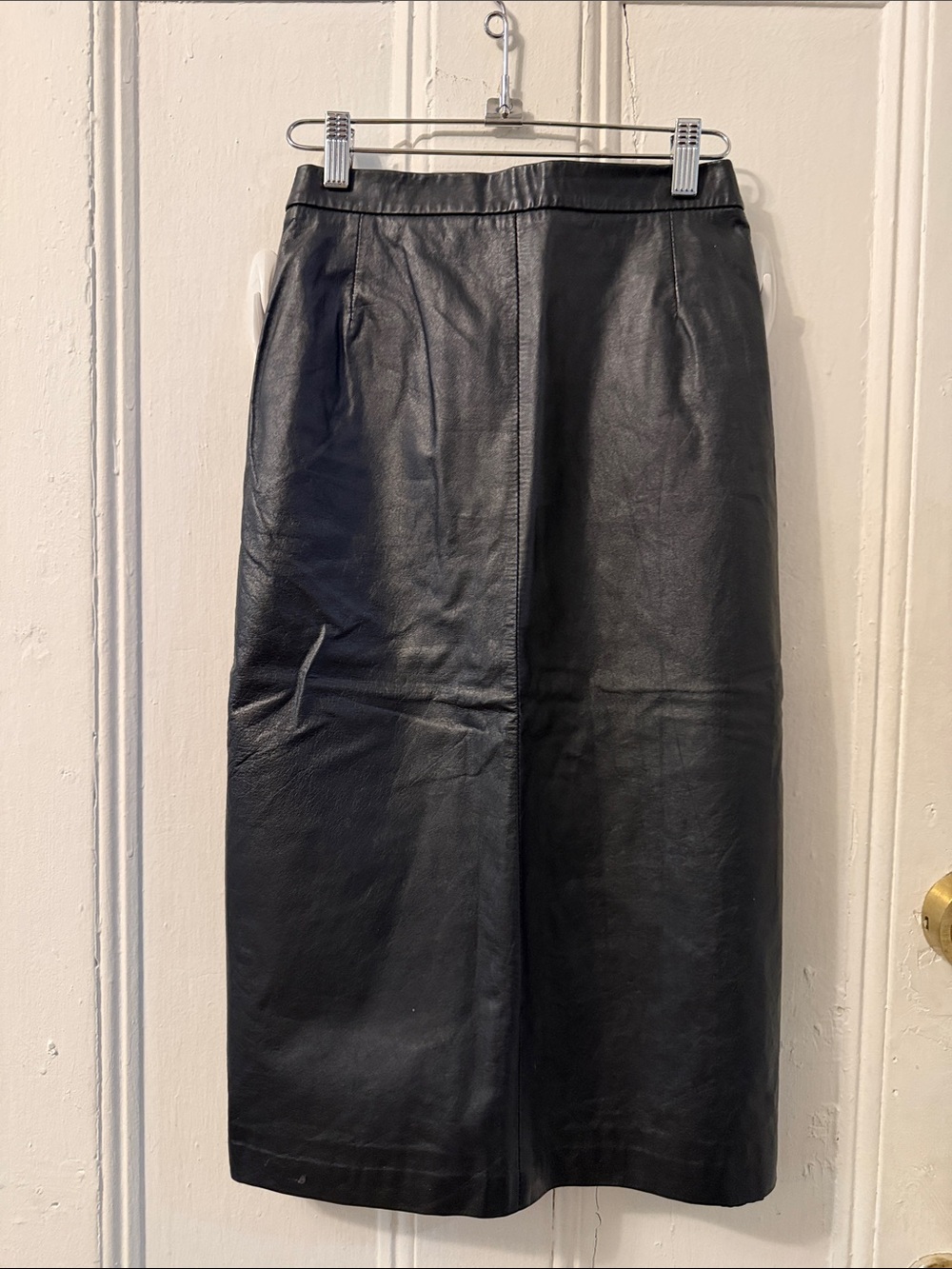 Vintage 100% Classic Black Leather pencil Skirt